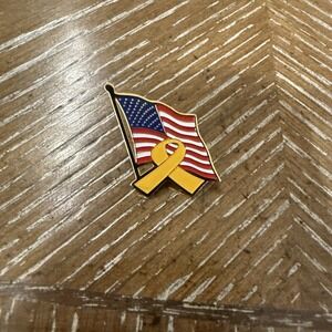 American Flag‎ and Yellow Ribbon Vintage Lapel Pin